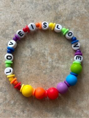 Colorful Rainbow 'Love Is Love' Beaded Stretch Bracelet